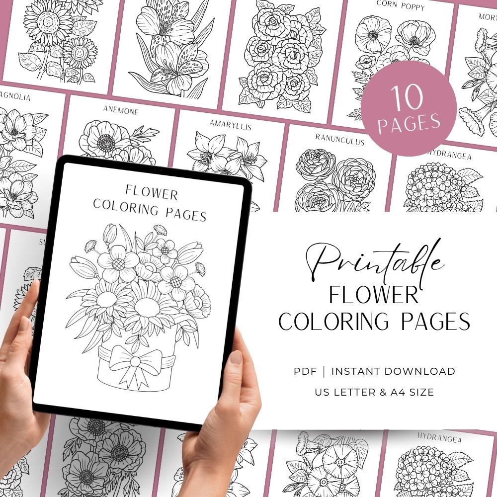 Flower Coloring Pages - Sets of 18 FREE